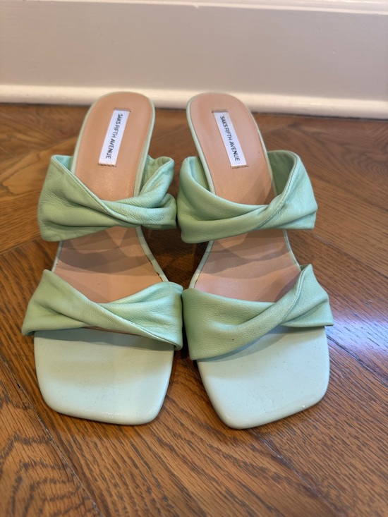 Saks Fifth Avenue Shoes - Saks Fifth Avenue Pastel Green Twisted-Strap Slide Sandals